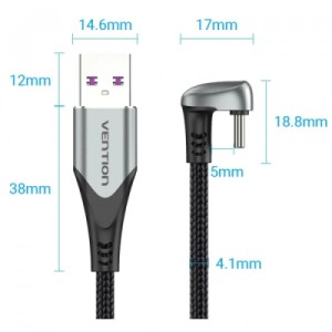 Дата кабель USB 2.0 AM to USB-C 1.5m 66W 180° U-Shaped aluminum alloy Vention (COHHG)
