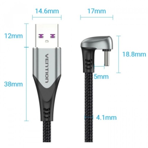 Дата кабель USB 2.0 AM to USB-C 1.5m 66W 180° U-Shaped aluminum alloy Vention (COHHG)