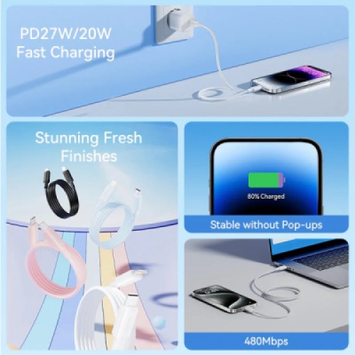 Дата кабель USB-C to Lightning 1.0m PD27W PVC blue Vention (LAKSF)