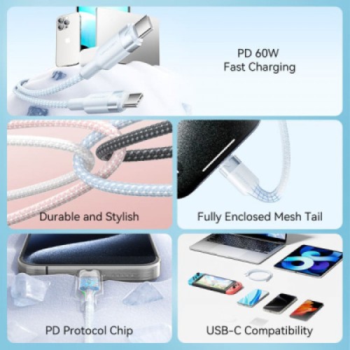 Дата кабель USB-C to USB-C 1.0m 60W aluminum alloy white Vention (TRDWF)
