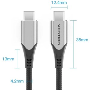 Дата кабель USB-C to USB-C 0.5m 60W USB 3.1 cotton braided Vention (TAAHD)