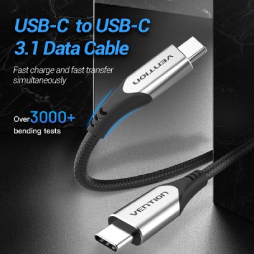 Дата кабель USB-C to USB-C 0.5m 60W USB 3.1 cotton braided Vention (TAAHD)