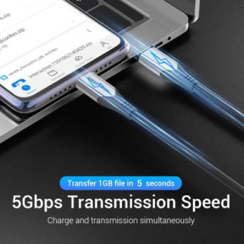 Дата кабель USB-C to USB-C 0.5m 60W USB 3.1 cotton braided Vention (TAAHD)