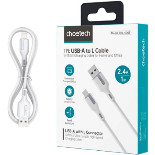 Дата кабель USB 2.0 AM to Lightning 1.0m 2.4A white Choetech (XAL-0003-WH-V2)