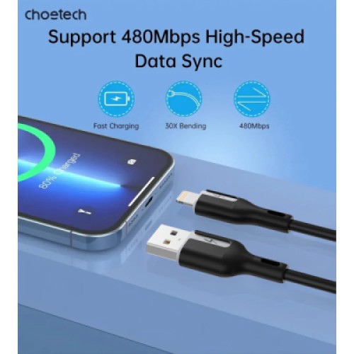 Дата кабель USB 2.0 AM to Lightning 1.0m 2.4A black Choetech (XAL-0003-BK-V2)