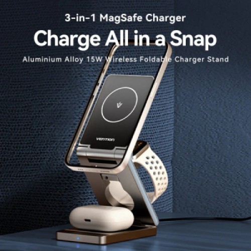 Зарядное устройство Vention Magnetic Wireless Charger 15W 3-in-1 gray (FGFH0)