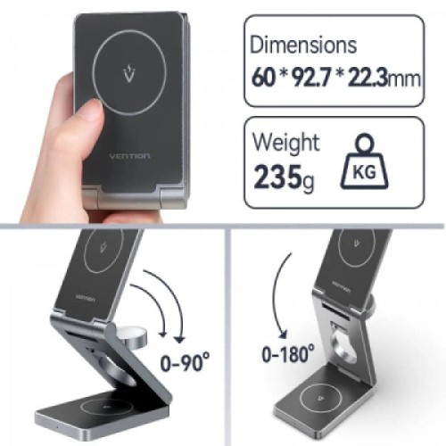 Зарядное устройство Vention Magnetic Wireless Charger 15W 3-in-1 gray (FGFH0)
