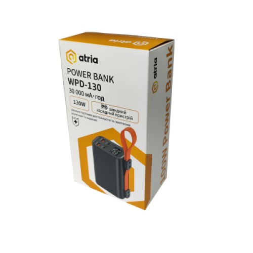Батарея универсальная Atria 30000mAh, 130W, USB-C laptop/phone (WPD-130)