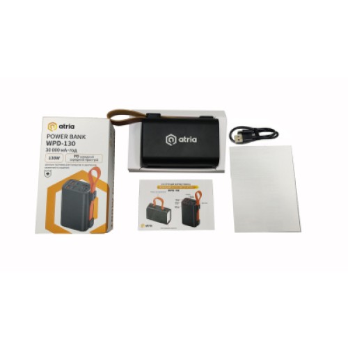 Батарея универсальная Atria 30000mAh, 130W, USB-C laptop/phone (WPD-130)