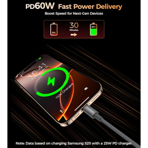 Дата кабель USB-C to USB-C 1.2m PD60W magnetic digital display nylon gray Choetech (XCC-1067-GY)