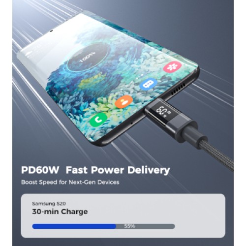 Дата кабель USB-C to USB-C 1.2m PD60W digital display nylon gray Choetech (XCC-1068-GY)