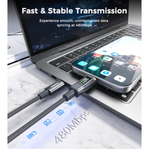 Дата кабель USB-C to USB-C 1.2m PD60W digital display nylon gray Choetech (XCC-1068-GY)