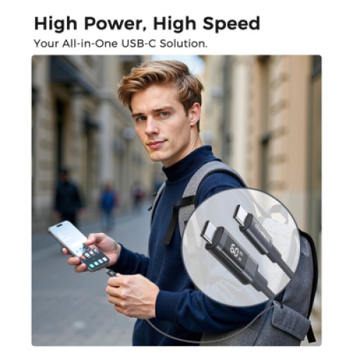 Дата кабель USB-C to USB-C 1.2m PD60W digital display nylon gray Choetech (XCC-1068-GY)