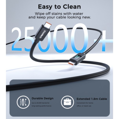 Дата кабель USB-C to USB-C 1.2m PD100W digital display silicone Choetech (XCC-1064)