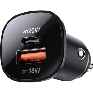 Зарядное устройство Acefast 1xUSB-C PD20W + 1xUSB QC3.0 18W car adapter metal (6974316280330)