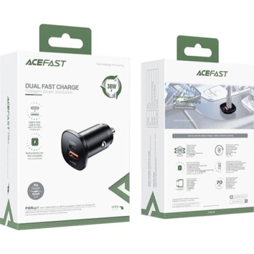 Зарядное устройство Acefast 1xUSB-C PD20W + 1xUSB QC3.0 18W car adapter metal (6974316280330)