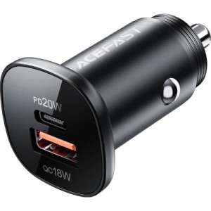 Зарядное устройство Acefast 1xUSB-C PD20W + 1xUSB QC3.0 18W car adapter metal (6974316280330)