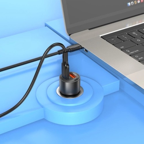 Зарядное устройство BOROFONE 1xUSB-C PD65W + 1xUSB QC3.0 83W car adapter transparent black (6941991101625)