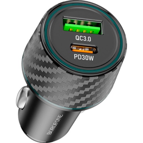 Зарядное устройство BOROFONE 1xUSB-C PD30W + 1xUSB QC3.0 48W car adapter black (6941991101175)