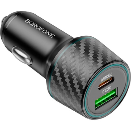 Зарядное устройство BOROFONE 1xUSB-C PD30W + 1xUSB QC3.0 48W car adapter black (6941991101175)