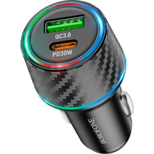 Зарядное устройство BOROFONE 1xUSB-C PD30W + 1xUSB QC3.0 48W car adapter black (6941991101175)