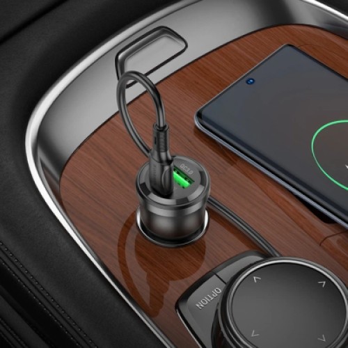 Зарядное устройство BOROFONE 1xUSB-C PD + 1xUSB 38W car adapter transparent black (6941991106965)