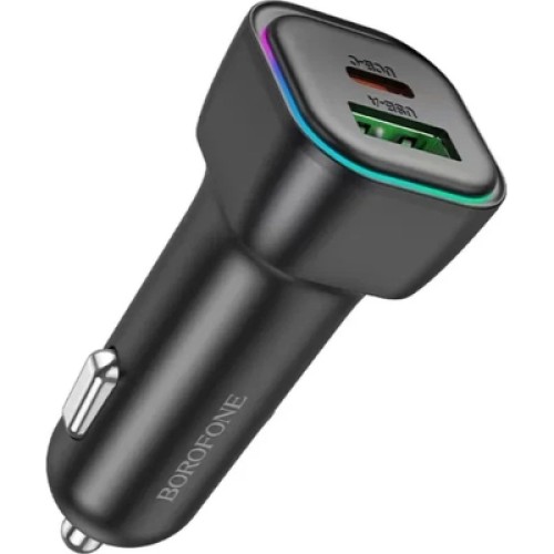 Зарядное устройство BOROFONE 1xUSB-C PD30W + 1xUSB QC3.0 car adapter black (6941991110818)