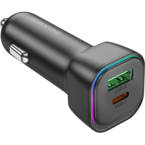 Зарядное устройство BOROFONE 1xUSB-C PD30W + 1xUSB QC3.0 car adapter black (6941991110818)