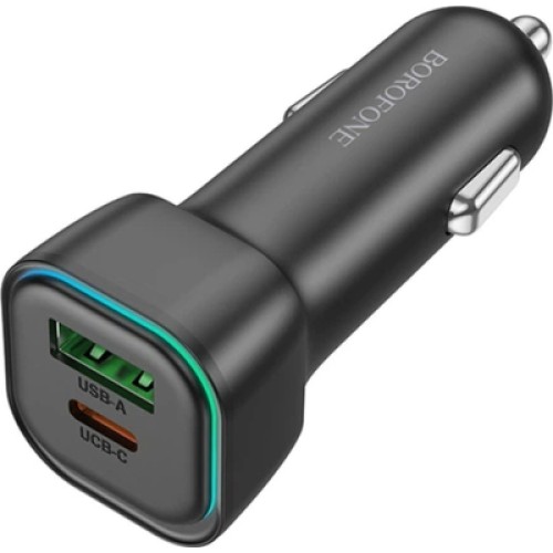 Зарядное устройство BOROFONE 1xUSB-C PD30W + 1xUSB QC3.0 car adapter black (6941991110818)