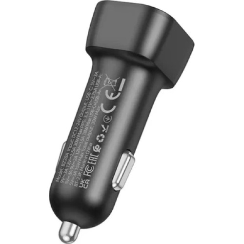 Зарядное устройство BOROFONE 1xUSB-C PD30W + 1xUSB QC3.0 car adapter black (6941991110818)