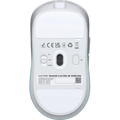 Мышка Hator Quasar 3 Ultima 8K Wireless/Bluetooth/USB White/Mint (HTM761)