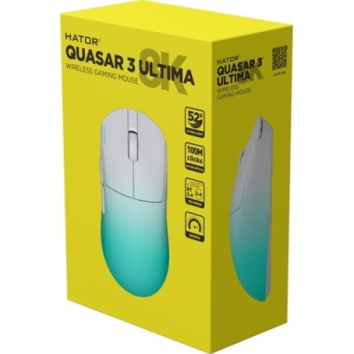 Мышка Hator Quasar 3 Ultima 8K Wireless/Bluetooth/USB White/Mint (HTM761)