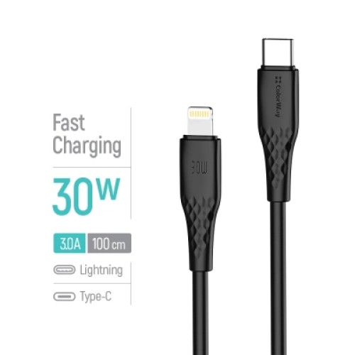 Дата кабель USB-C to Lightning 1.0m PD30W textured PVC black ColorWay (CW-CBPDCL094-BK)