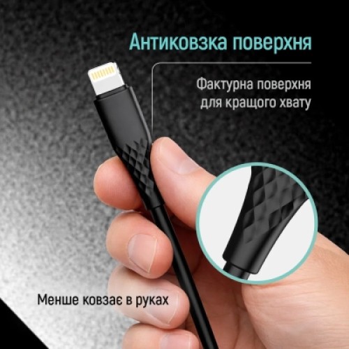 Дата кабель USB-C to Lightning 1.0m PD30W textured PVC black ColorWay (CW-CBPDCL094-BK)