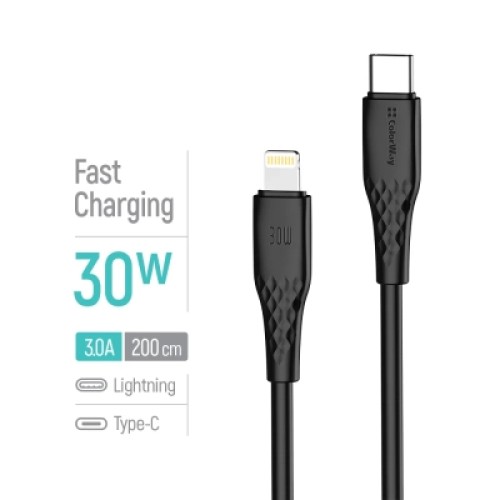 Дата кабель USB-C to Lightning 2.0m PD30W textured PVC black ColorWay (CW-CBPDCL095-BK)