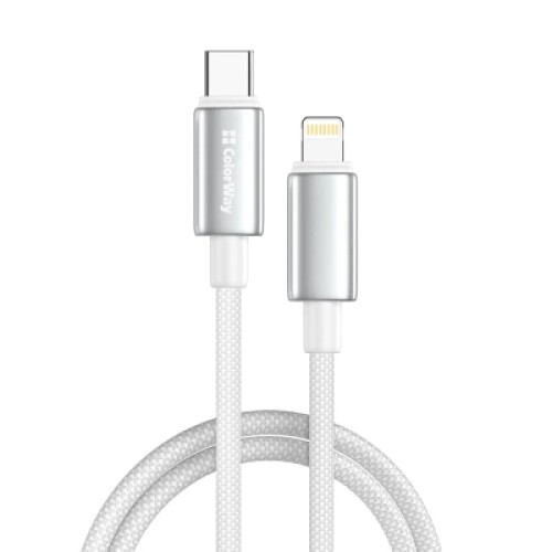 Дата кабель USB-C to Lightning 1.0m PD30W zinc alloy braided white ColorWay (CW-CBPDCL098-WT)