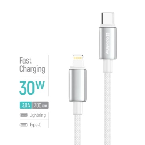 Дата кабель USB-C to Lightning 2.0m PD30W zinc alloy braided white ColorWay (CW-CBPDCL099-WT) Дата кабель USB-C to Lightning 2.0m PD30W zinc alloy braided white ColorWay (CW-CBPDCL099-WT)