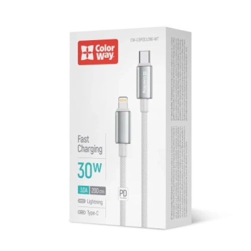 Дата кабель USB-C to Lightning 2.0m PD30W zinc alloy braided white ColorWay (CW-CBPDCL099-WT) Дата кабель USB-C to Lightning 2.0m PD30W zinc alloy braided white ColorWay (CW-CBPDCL099-WT)