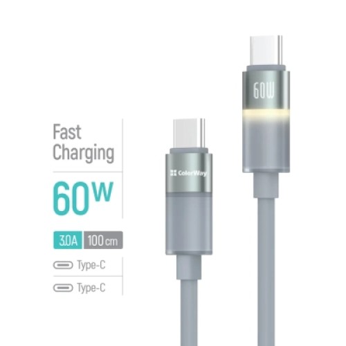 Дата кабель USB-C to USB-C 1.0m 3A 60W warm light gray ColorWay (CW-CBPDCC092-GR) Дата кабель USB-C to USB-C 1.0m 3A 60W warm light gray ColorWay (CW-CBPDCC092-GR)