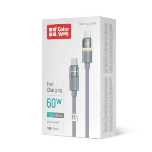Дата кабель USB-C to USB-C 1.0m 3A 60W warm light gray ColorWay (CW-CBPDCC092-GR) Дата кабель USB-C to USB-C 1.0m 3A 60W warm light gray ColorWay (CW-CBPDCC092-GR)