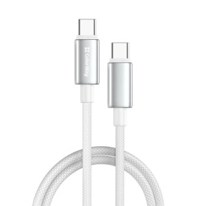 Дата кабель USB-C to USB-C 1.0m 5A 100W zinc alloy braided white ColorWay (CW-CBPDCC098-WT)