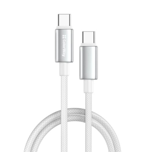 Дата кабель USB-C to USB-C 1.0m 5A 100W zinc alloy braided white ColorWay (CW-CBPDCC098-WT) Дата кабель USB-C to USB-C 1.0m 5A 100W zinc alloy braided white ColorWay (CW-CBPDCC098-WT)