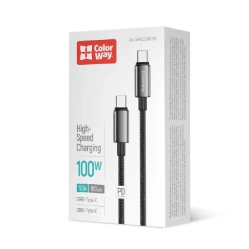 Дата кабель USB-C to USB-C 1.0m 5A 100W zinc alloy braided black ColorWay (CW-CBPDCC098-BK) Дата кабель USB-C to USB-C 1.0m 5A 100W zinc alloy braided black ColorWay (CW-CBPDCC098-BK)