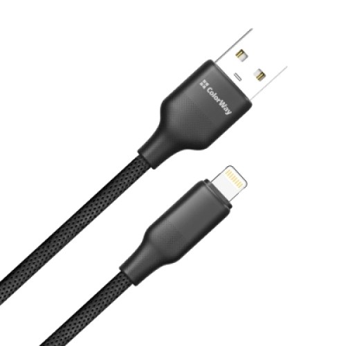Дата кабель USB 2.0 AM to Lightning 1.0m 3A TPE embossed black ColorWay (CW-CBUL101-BK)