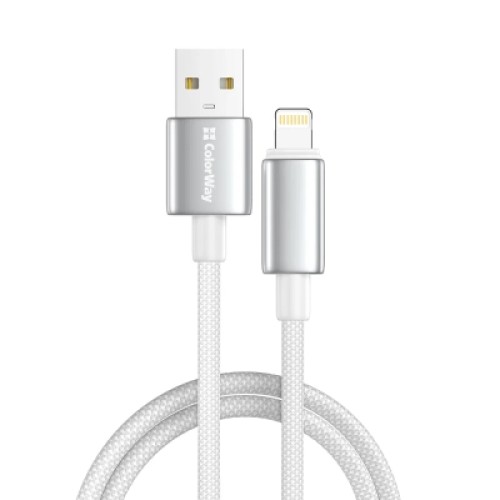 Дата кабель USB 2.0 AM to Lightning 1.0m 3A zinc alloy braided white ColorWay (CW-CBUL098-WT)