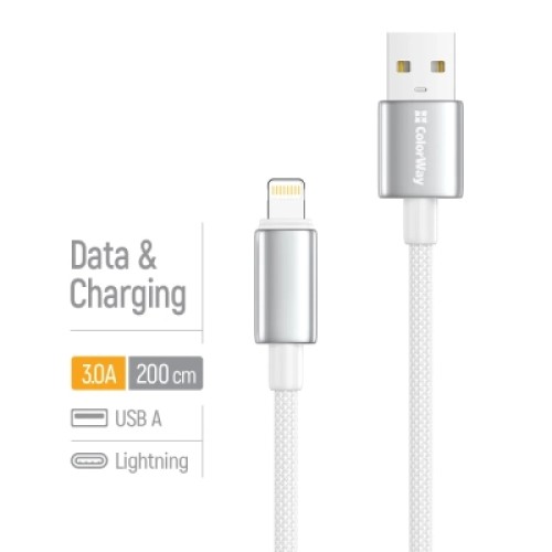 Дата кабель USB 2.0 AM to Lightning 2.0m 3A zinc alloy braided white ColorWay (CW-CBUL099-WT) Дата кабель USB 2.0 AM to Lightning 2.0m 3A zinc alloy braided white ColorWay (CW-CBUL099-WT)