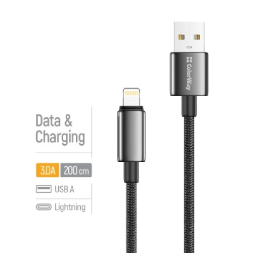 Дата кабель USB 2.0 AM to Lightning 2.0m 3A zinc alloy braided black ColorWay (CW-CBUL099-BK) Дата кабель USB 2.0 AM to Lightning 2.0m 3A zinc alloy braided black ColorWay (CW-CBUL099-BK)