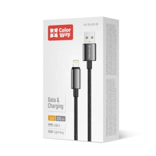 Дата кабель USB 2.0 AM to Lightning 2.0m 3A zinc alloy braided black ColorWay (CW-CBUL099-BK) Дата кабель USB 2.0 AM to Lightning 2.0m 3A zinc alloy braided black ColorWay (CW-CBUL099-BK)