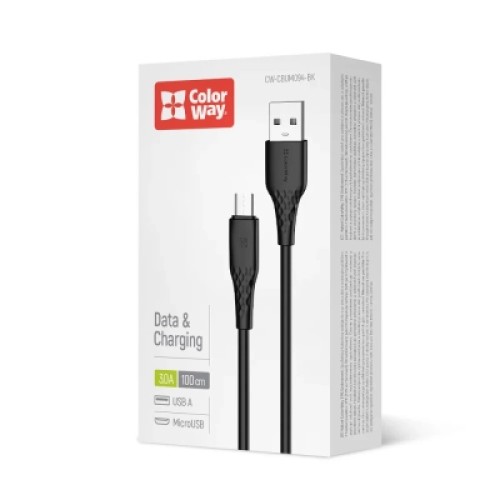 Дата кабель USB 2.0 AM to Micro 5P 1.0m 3A textured PVC black ColorWay (CW-CBUM094-BK) Дата кабель USB 2.0 AM to Micro 5P 1.0m 3A textured PVC black ColorWay (CW-CBUM094-BK)