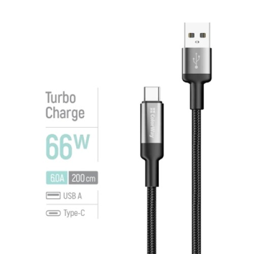 Дата кабель USB 2.0 AM to USB-C 2.0m 6A braided wire black ColorWay (CW-CBUC097-BK) Дата кабель USB 2.0 AM to USB-C 2.0m 6A braided wire black ColorWay (CW-CBUC097-BK)